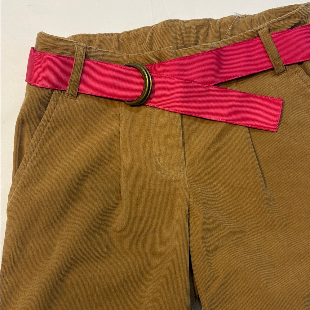 NWT Khaki Corduroy Rolled Hem Bermuda Shorts with Pink Ribbon Belt, Size 10 Kids
